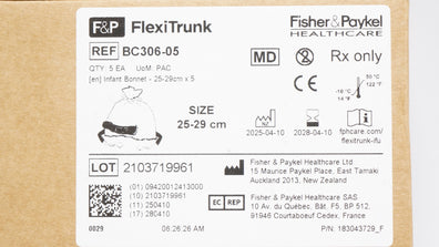 Fisher&Paykel BC306-05 FlexiTrunk Infant Bonnet 25-29cm x 5 - Box of 5